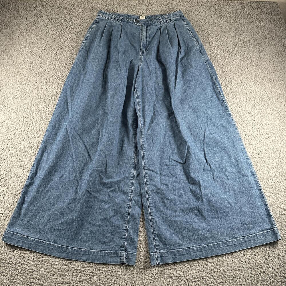 Gap X Doen Wide Leg Jeans Womens 6 Blue High Rise Pleated Trousers Denim Indigo